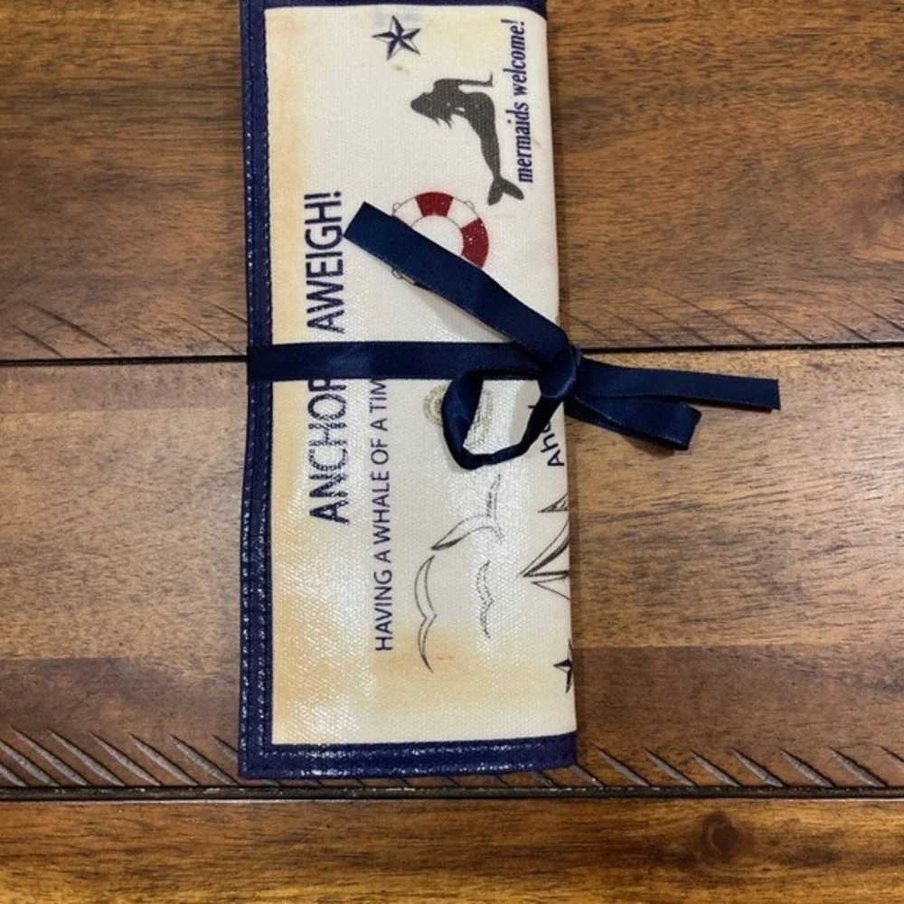 Brighton Jewelry Roll Seaside Chic Mermaids Anchors Aweigh Set Sail Travel 8x9